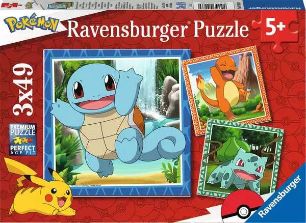 Puzzle 3x49 pièces - Salamèche, Bulbizarre et Carapuce / Pokémon