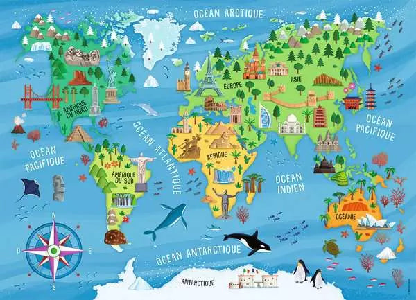 Puzzle 100 pièces - Carte du monde des monuments
