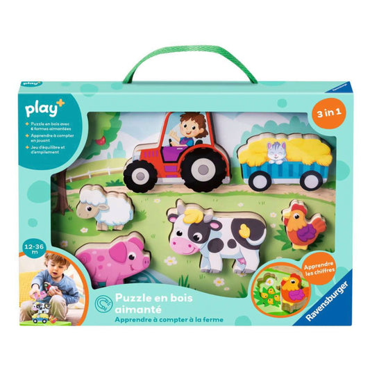 Puzzle en bois aimanté : apprendre à compter à la ferme